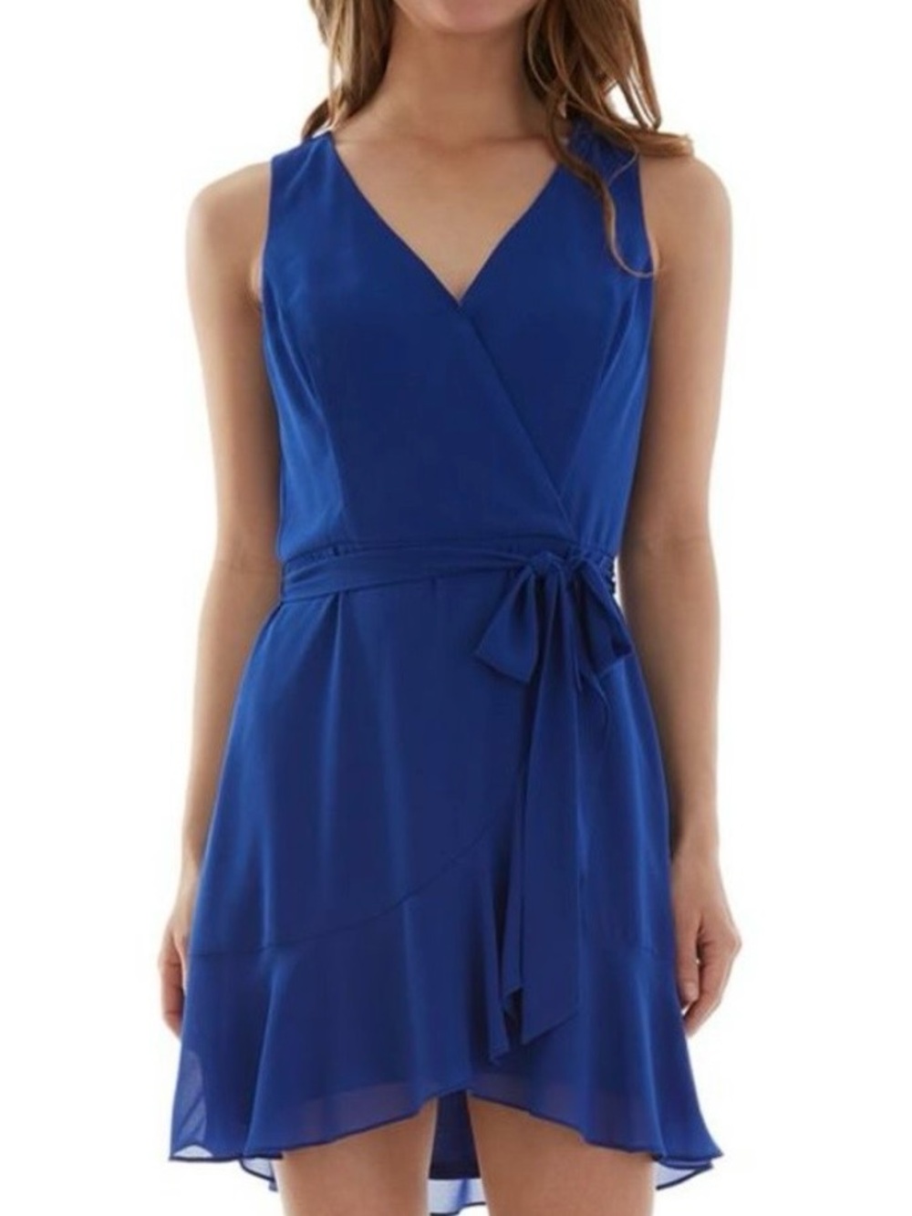 BCX Royal Blue Sleeveless Wrap Mini Dress with Waist Tie